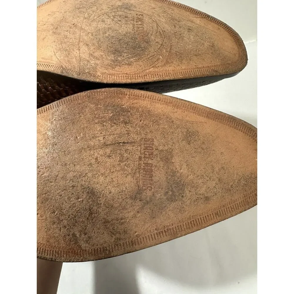 Stacy Adams Mens 10.5 Sanfillipo Basket Weave‎ Print Leather Oxford Dress Cognac